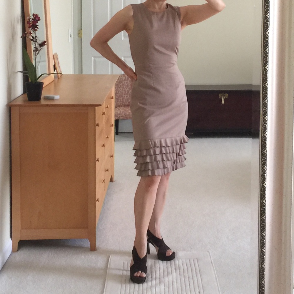 J. Crew Ruffle Hem Sheath Dress Tan Camel 00